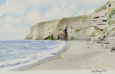 Drawing demo of cliffs and beach